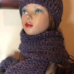 Stunning Purple Teal Scarf and Hat  Set For a Teen or Adult   Ready to Ship