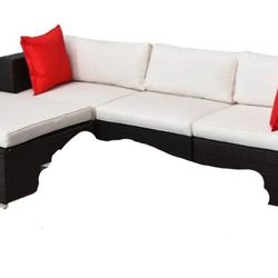 Outsunny 5-Piece Outdoor Sectional Furniture, Patio Wicker Couch, All-Weather PE Rattan Sofa Set with Cushions, Pillows 