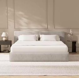 Cloud King Size Platform Bed Frame with Pillow Headboard 6-Inch, Easy Assembly (Grey)