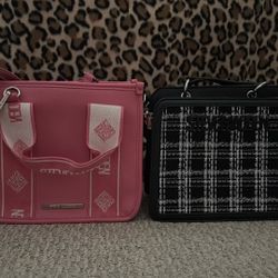 Steve Madden Pink/ White Purse And Black/White Flannel Purse 