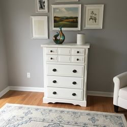 Tall White Wooden Dresser With Bronze Hardware
