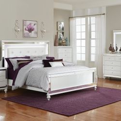 Brand New White LED Queen Bedframe + Dresser + Mirror + Nightstand 4PCs Set