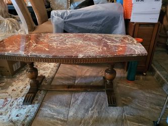ANTIQUE SOLID WOOD MARBLE TOP COFFEE TABLE