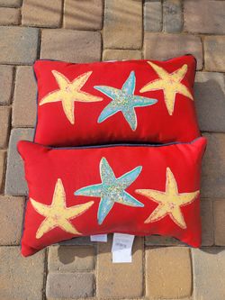 Hampton Bay Jeweled Starfish Lumbar Outdoor Throw Pillow (Set of 2) 