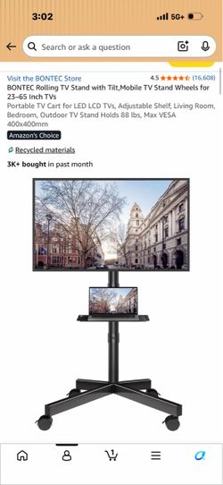 TODAY ONLY $50 BONTEC Rolling TV Stand with Tilt,Mobile TV Stand Wheels for 23–65 Inch TVs 32’ TV With Rolling Stand