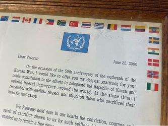Vintage 2000 Korean War 50 year anniversary framed appreciation letter