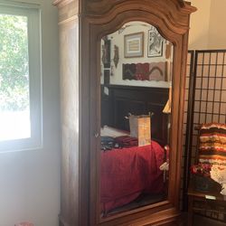 Antique Walnut Bonnetiere wardrobe W/ Large Mirror Door