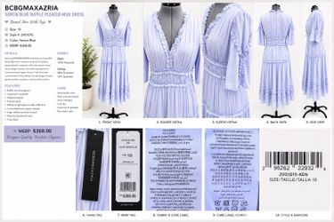 NWT BCBGMAXAZRIA Xenon Blue Pleated Ruffle Midi Dress | Size 10 | MSRP $368
