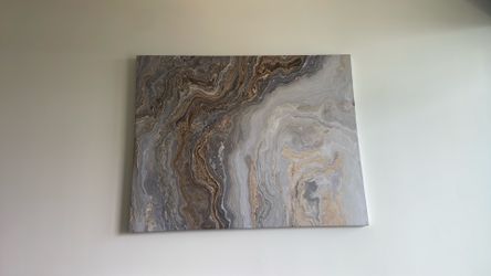 White Marble with Curley Gray and Gold Veins - Painting Print on Canvas
