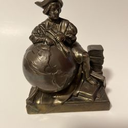 Solid Brass Christopher Columbus Bookend with World Globe