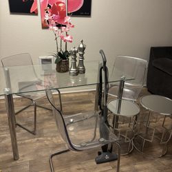 Glass Dinning room Table, Wall Art, Chairs, End Tables And Mini Vacuum 