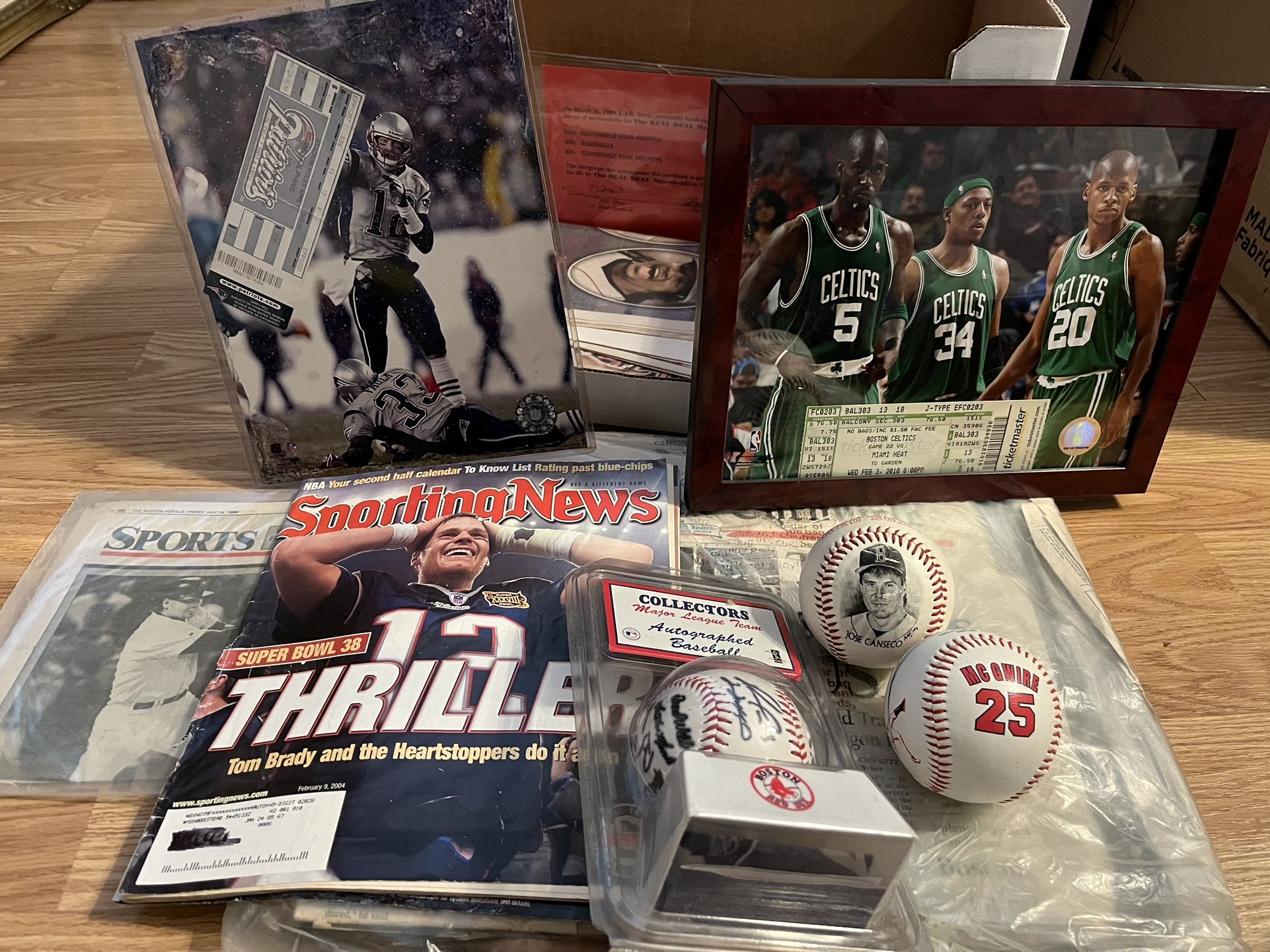 BEST OFFER. 🔥🔥. SPORTS COLLECTION MEMORABILIA. TOM BRADY. CELTICS. ECT. SIGNED BASEBALLS. ORIGINAL TICKETS. CARDS.