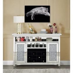 GLAM LED LIGHT WINE RACK STORAGE BAR SERVER SIDEBOARD CABINET MIRROR TRIM BLING FAUX DIAMONDS - BARRA GABETA LUZ