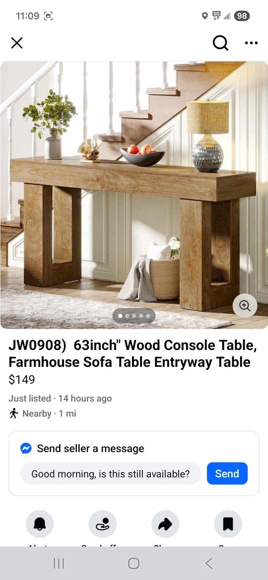 JW0908)  63inch" Wood Console Table, Farmhouse Sofa Table Entryway Table