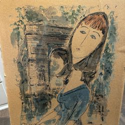 Oui Oui: Hand Colored Vintage Late 50s Litho of Place de l'Etoile with Brenda by John Haymson: 