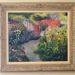 Impressionist Flowers Garden Scene Oil On Canvas Original