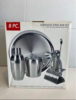 IN BOX 8 PIECE STAINLESS STEEL BAR SET FROM LINENS'N THINGS