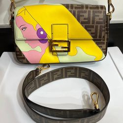 Fendi Antonio Lopez Baguette NM Bag Zucca Coated Canvas with Printed Leather Inl