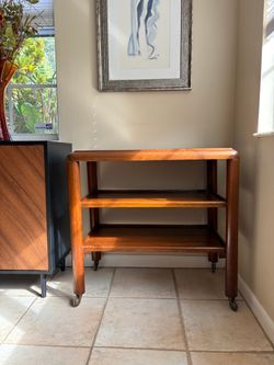 Mid-Century Wood 3-Tier Rolling Bar Cart
