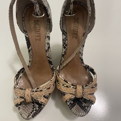 Schutz Snakeskin Print & Raffia Platform Wedges - Size 8 (EU 39)