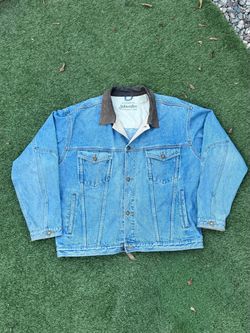 Vintage St Johns Bay Denim Jacket Trucker Jean Coat Retro 90s Leather Collar XL