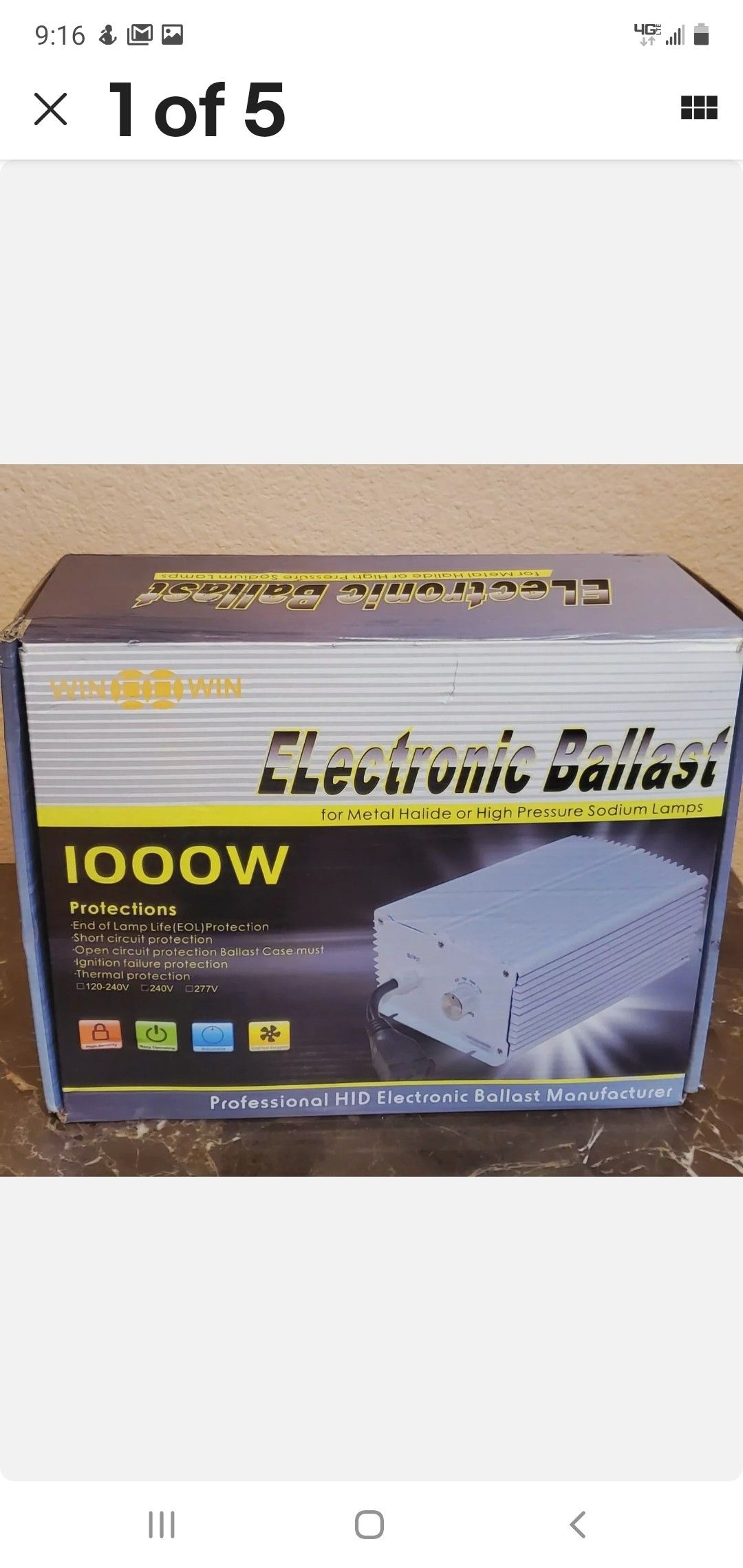 Professional HID Electronic Ballast 1000W, 240V for growing lights