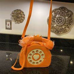 Orange Color Telephone Shoulder Bag Cute Unique Crossbody Handbag Purse