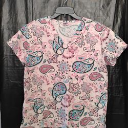 pink and turquoise scrub top