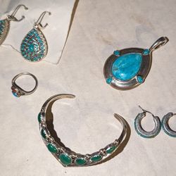 925 Silver Turquoise Jewelry Lot