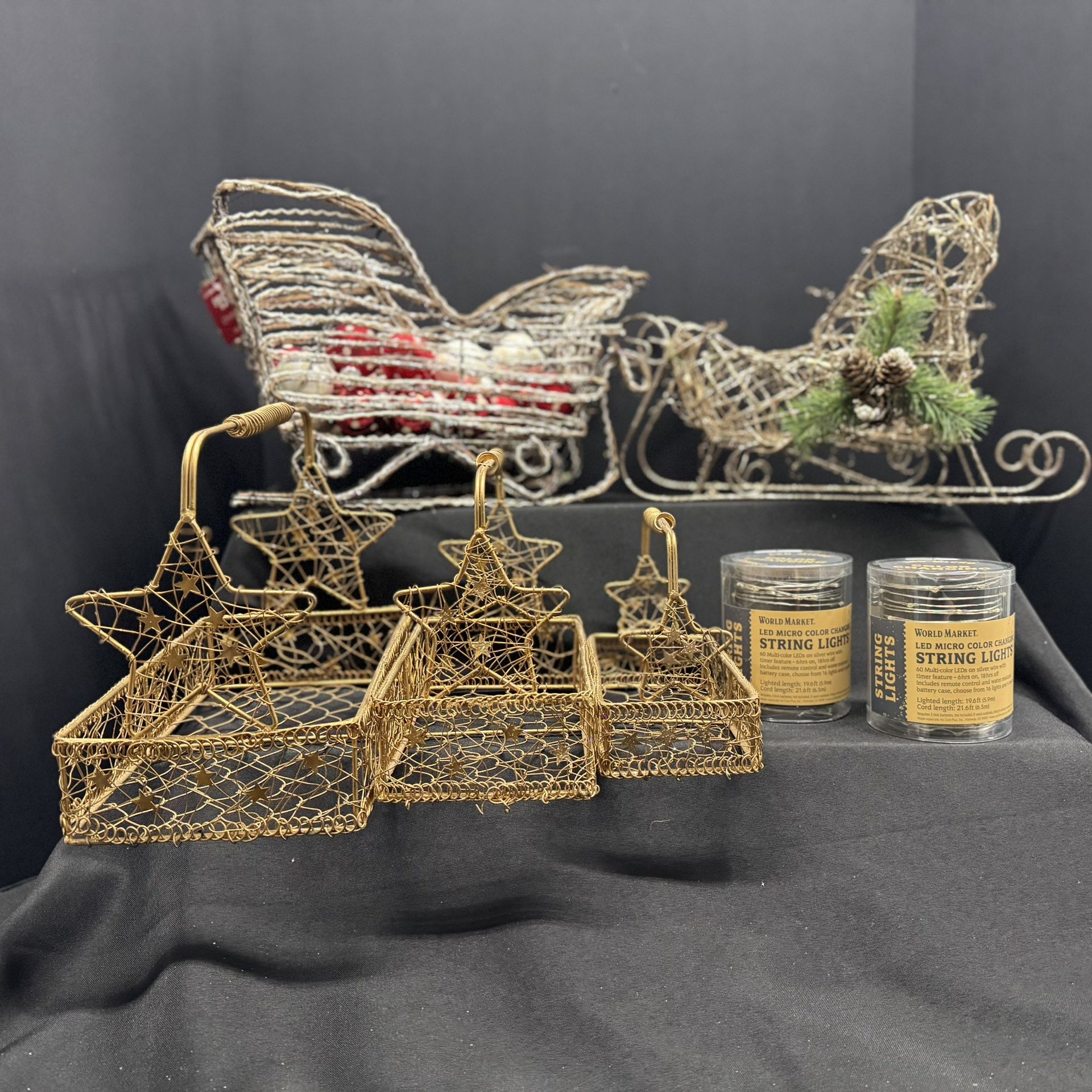Rustic Metal & Rattan Christmas Sleighs