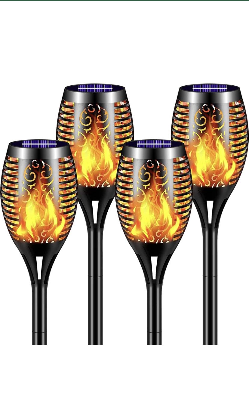 4 Pack LED Solar Torch Light with Flickering Flame