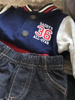 Baby Boy Clothing Lot 34 Pieces Onesies Jacket Jeans Pajamas Shirts