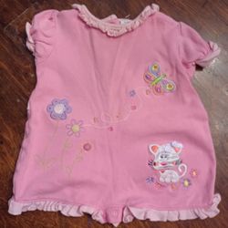 Onesie With Embroidered Flowers And Kitten