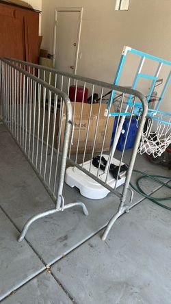 A set of two galvanized croud control barricades / Bicycle racks interlocking H 44 inches high by 96 inches long