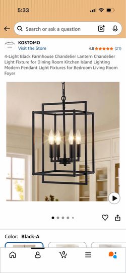 Farmhouse Chandelier – Like New – 5-Light Black – Dining Room