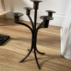 Black Hand Forged Iron Spanish Candelabra ~ Pillar or Ball Candle Floor Stand Primitive