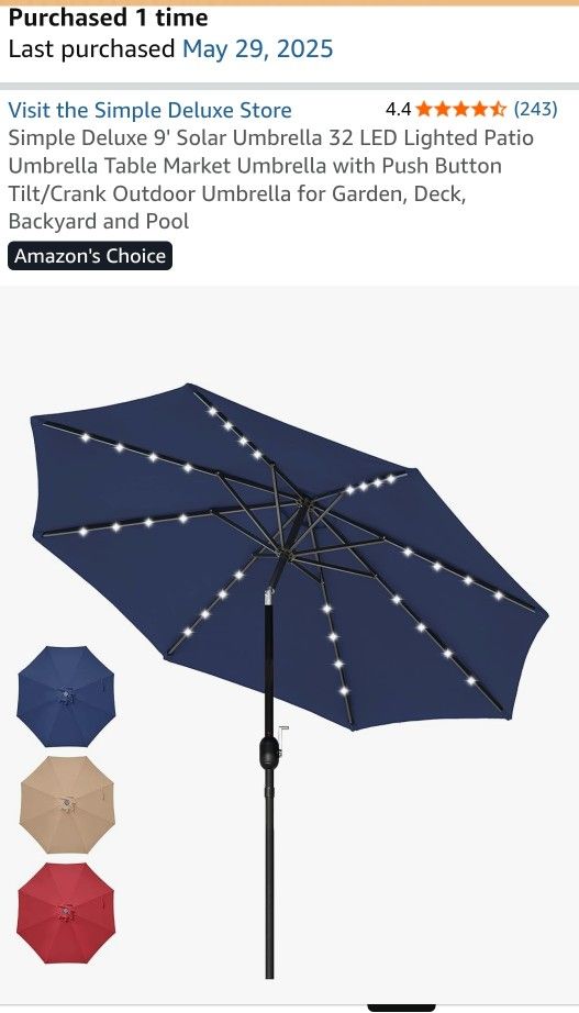 Solar patio umbrella π NEW never opened originally$60, FIRM$$ Parma pu