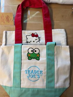 Trader Joe’s Mini Canvas Tote Bag with Hello Kitty & Keroppi Embroidery – Brand New
