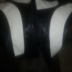 Blk / White Leather Varsity Coat 