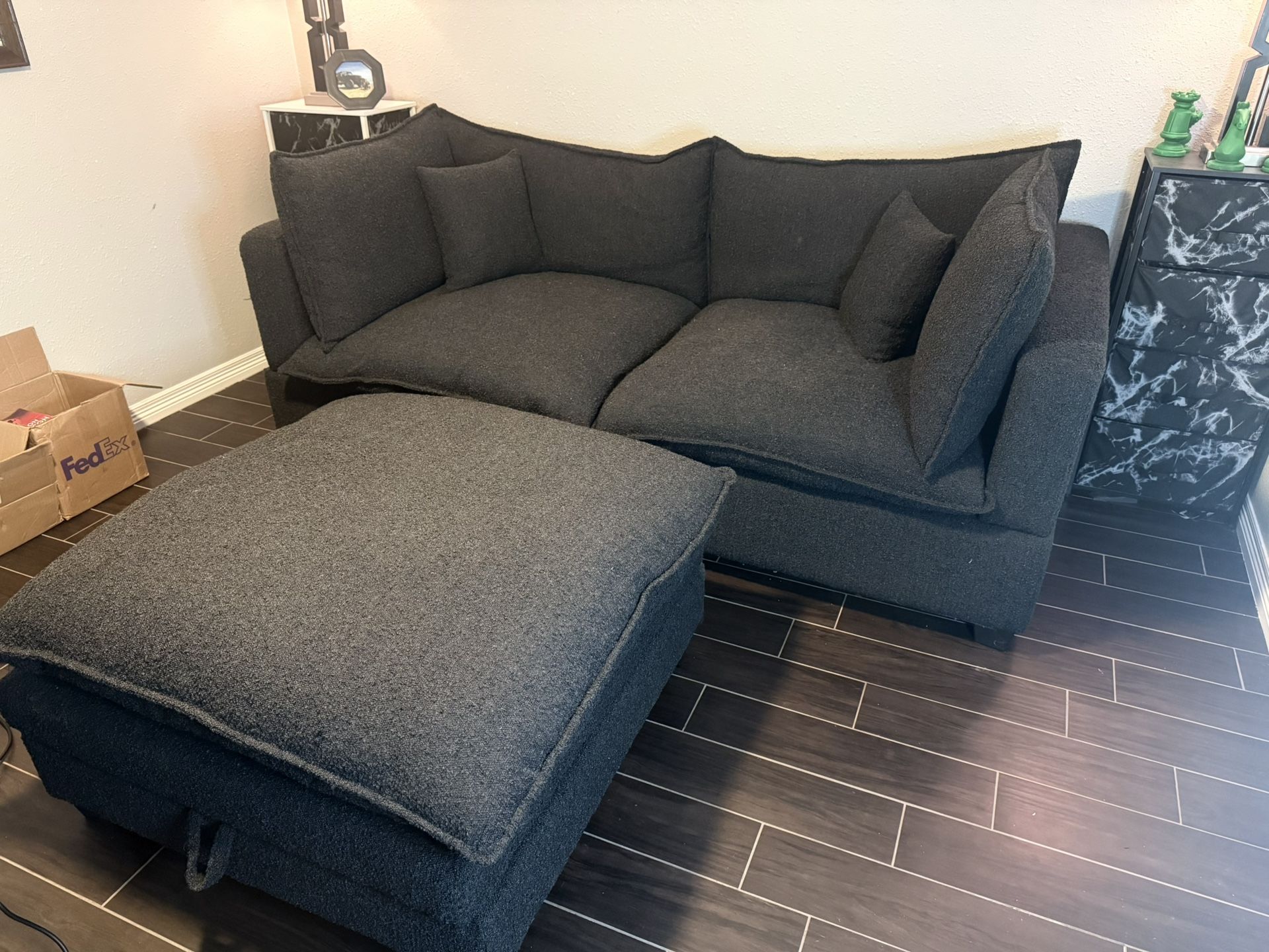 Black Boucle Cloud Sectional Couch