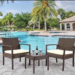 Patio Furniture Set 3 Piece, Outdoor Patio Furniture Sets, Porch Deck Furniture, Wicker Patio Chairs, Rattan Wicker Furniture, Beige