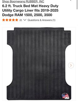6.2 ft. Truck Bed Mat Heavy Duty Utility Cargo Liner fits 2019-2025 Dodge RAM 1500, 2500, 3500