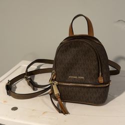 Michael Kors Rhea Mini Logo Backpack Brown Purse 