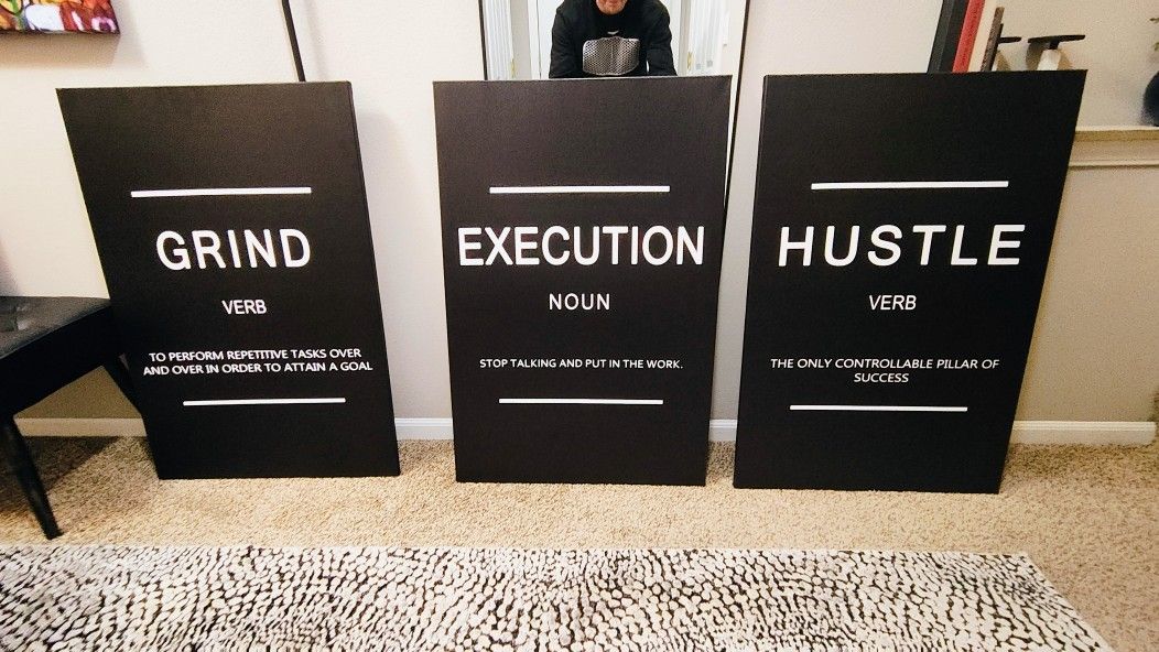 Set Of 3 24x36 Framed Canvas Motivational Wall Art.