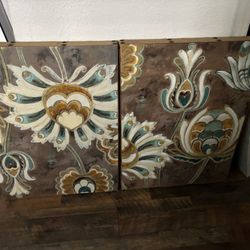 Two-Panel Floral Wall Art - Beautiful Distressed Boho Style