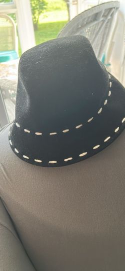 2 Black Felt Fedora Hat with White Stitching V