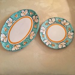 Hand Painted Plate and Platter, made In Italy for Zrike 