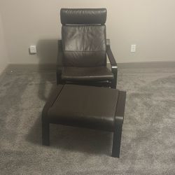 IKEA Genuine Leather Poang Chair &  Ottoman