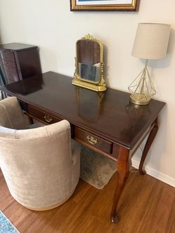 Desk and wood chair