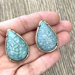 Jaclyn Smith Gold And Turquoise Tone Clip On Earrings 